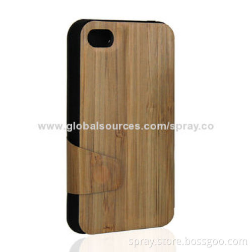 Natural Wooden Bamboo Case for iPhone 4/4S, with Stand, Can Laser Customized Pattern on Surface